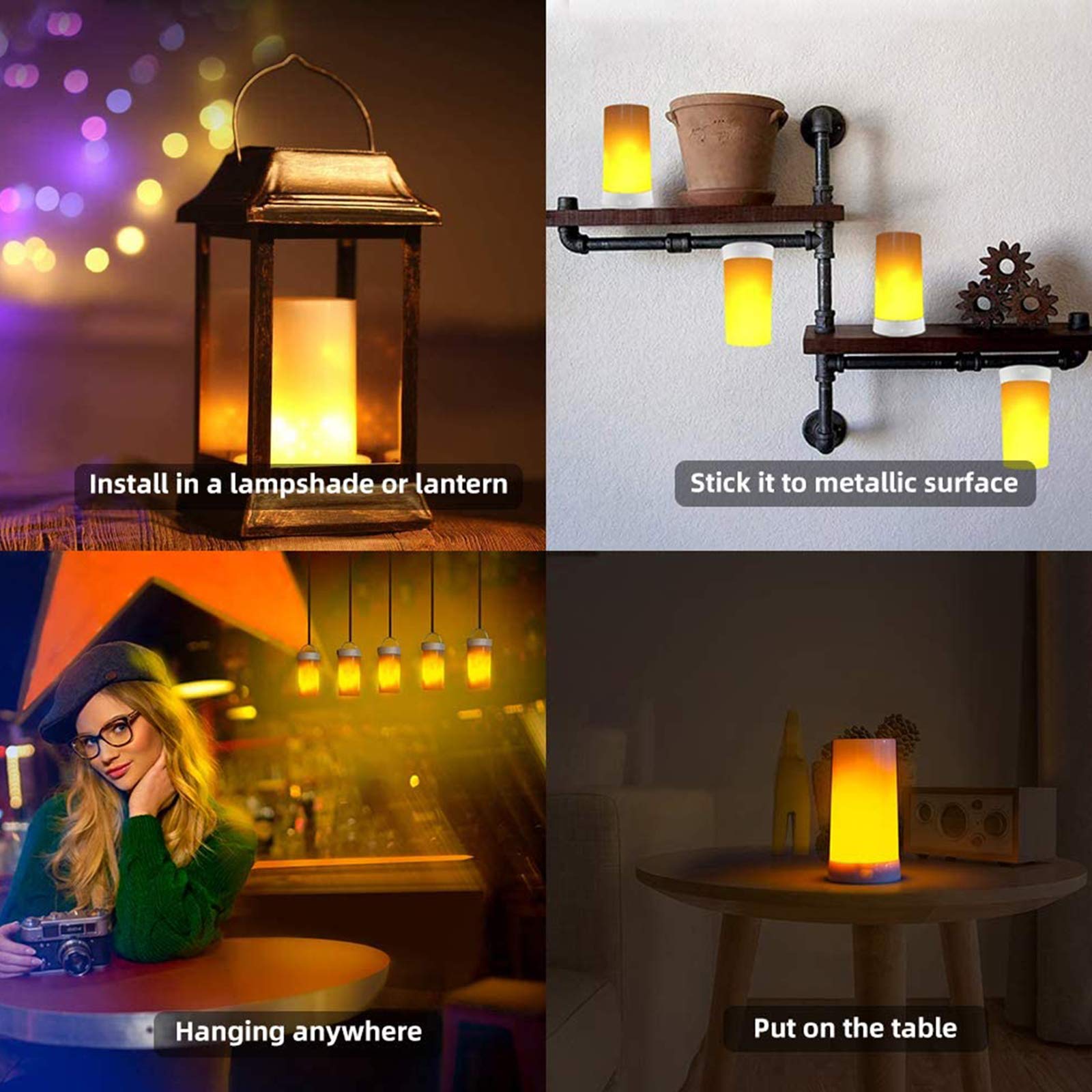 Led Flame Effect Light,Usb Rechargeable Outdoor Flame Table Lamp Waterproof Dimmable 4 Modes Lantern,Flame Lamp With Gravity Sen